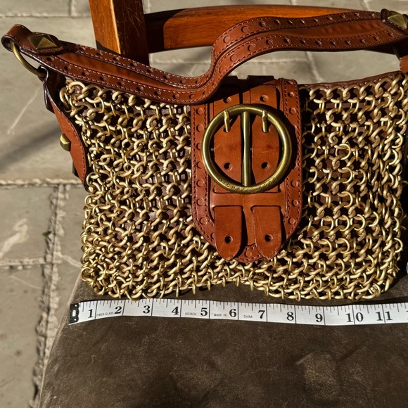 Michael Kors Collection Chain Mail Gold Links & Brown Leather shoulder handbag. - Picture 8 of 10